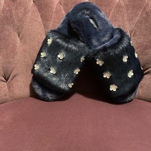 NWOT Victoria Secret Embellished Faux Fur Slides